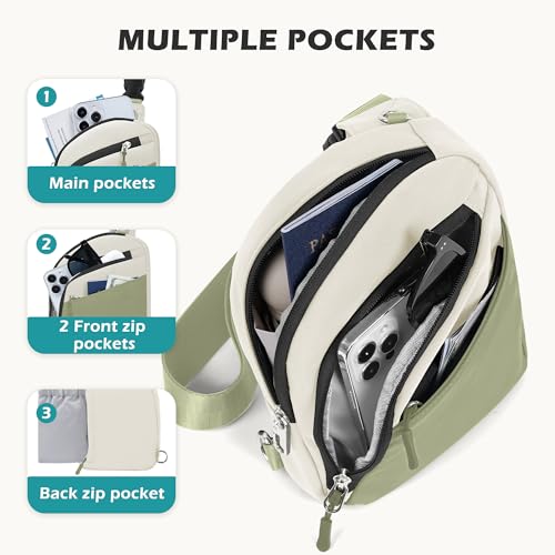 TOPEAST Anti Theft Crossbody Bags for Women Men, Small Sling Crossbody Bag Travel Purse Shoulder Wallet with RFID Blocking - color: Beige & Green