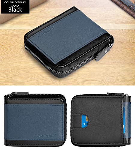 Admetus Mens RFID Blocking Wallets Zipper Leather Wallet for Men Bifold RFID Card Holder - color: Black-19