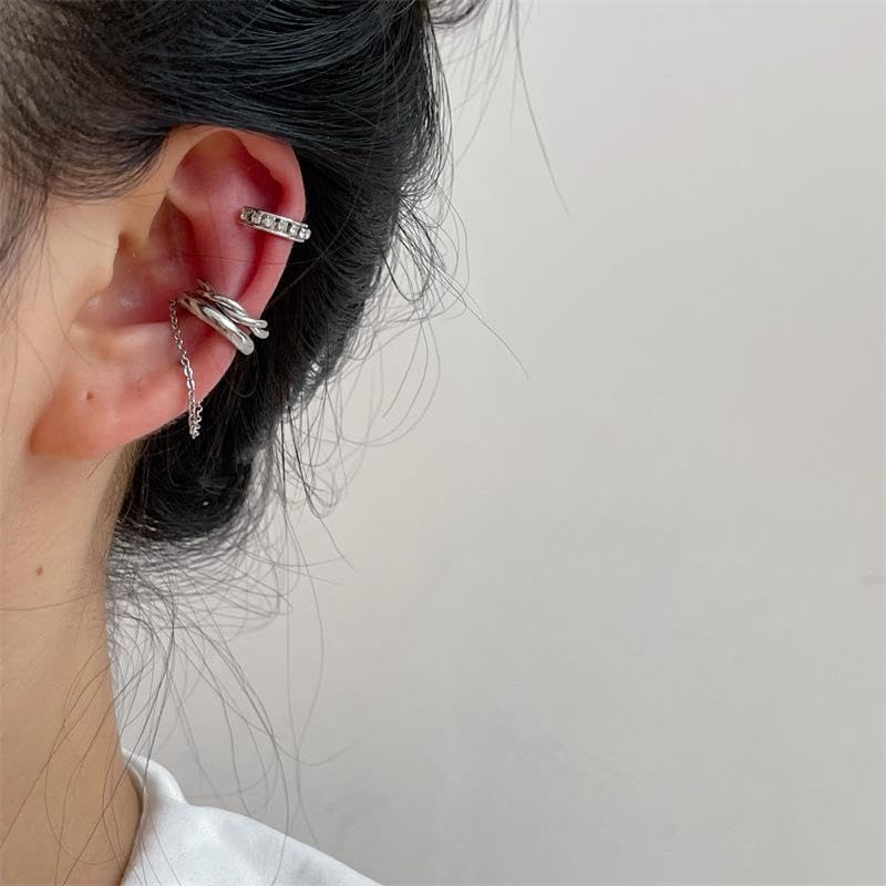 Ear Cuffs Non Piercing Sparkly Cuffs for Women Non Piercings Hypoallergenic Fake Piercings Sparkle Clip On Earrings Bling Cartilage Earring Ear Cuff Earrings for Women Dainty Earring - style: 1 - S 3PCS