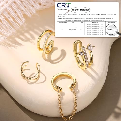 Florideco 4 PCS Ear Cuffs Non Piercing Hypoallergenic 14K Gold Plated Ear Cuff Earrings for Women Trendy CZ Clip On Cartilage Earring Set Dainty Adjustable Fake Piercings Earrings - color: Classic: 14K Gold Plated