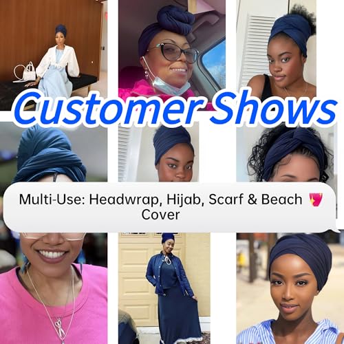 Harewom Head Wraps for Black Women Stretch Head Scarf Long African Hair Wraps Turban Headwraps Jersey Headbands - color: 1pcs -Navy Blue