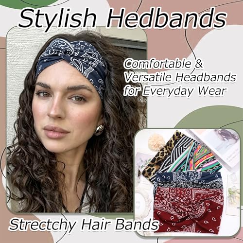 6 Pack Boho Headbands for Women Wide Twist Knotted Head Wraps Turban Stretchy Leopard Hair Bands Elastic Non-Slip Workout Head Wraps Accessories (Multicolor-5) - color: Multicolor-5