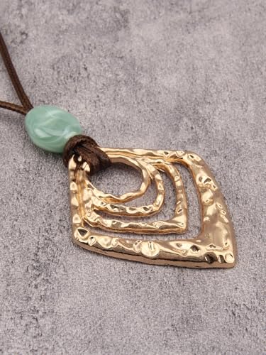 GelConnie Leather Necklace for Women Round Wooden Pendant Long Leather Choker Vintage Sweater Necklace Gold Chunky Boho Necklaces for Women - style: Chunky Boho Pendant Necklace