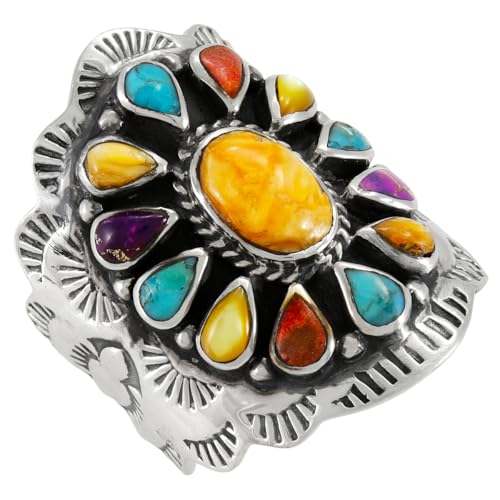 Sterling Silver Genuine Gemstones & Turquoise Ring (SELECT color) - color: Multi