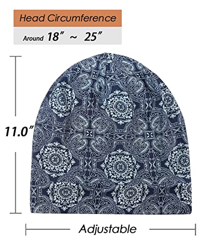Adjustable Satin Lined Sleep Cap for Dreadlocks Curly Hair Large Head-Stay On Overnight - color: Dark Blue