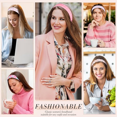 obeoby Pink Stripe Headbands for Girls Gift, 1 inch Wide Trendy Headband Non Slip for Everyday Styling Casual Outings(5Pcs) - color: Floral series