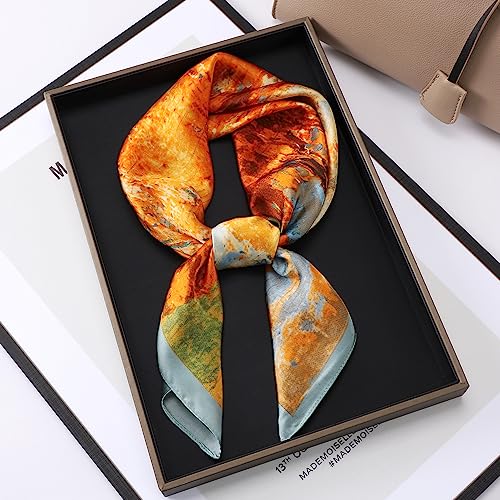 CHUNG Women's Scarf Hair Bandanas Square 27.5" Satin Wrap Fashion Pattern Scarves Emulation Silk Handbag Ribbons Necktie - color: Birch Forest