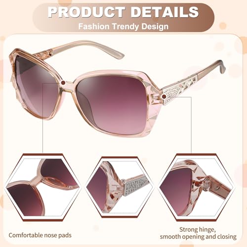 3/4 Pcs Women Large Sunglasses UV 400 Glasses Oversized Classic Trend Ladies Sunglasses with Shiny Large Frame - color: Black/Purple/Champagne