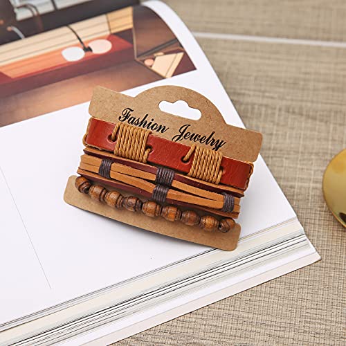 HZMAN Wrap Bracelets Men Women, Hemp Cords Wood Beads Ethnic Tribal Bracelets, Leather Wristbands - style: Wooden bead style 2