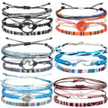 Yinkin 18 Pcs Boho Surfer Ankle Bracelets for Women Men Adjustable Handmade Braided Friendship Bracelet Waterproof String Rope Beaded Anklets Summer Beach Jewelry Gift - style: Ocean Style