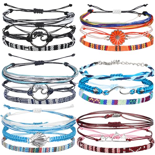 Yinkin 18 Pcs Boho Surfer Ankle Bracelets for Women Men Adjustable Handmade Braided Friendship Bracelet Waterproof String Rope Beaded Anklets Summer Beach Jewelry Gift - style: Ocean Style