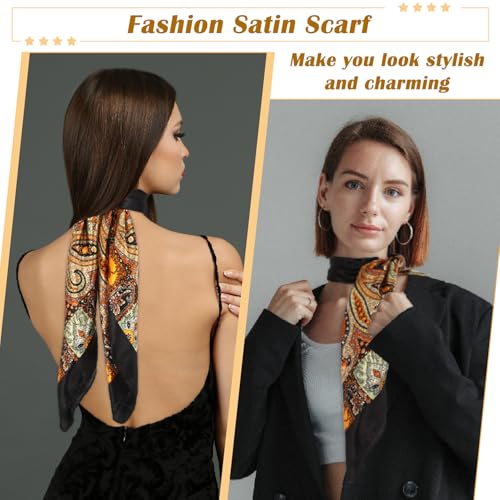 JATEBI 27''/35'' Women Large Satin Scarf Silk Feel Square Wraps Big Hair Bandanas Vintage Print Solid Color Bandana Scarves - color: Pink, Red, White, Orange, Green, Black Classic, size: 35'' Large