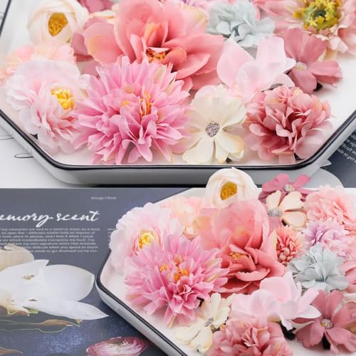 21 PCS Flowers Hair Accessories Women Boho Hair Barrettes Clips Girls Pink Purple Floral Rose Bride Headpiece Wedding Festival(PINK & PURPLE) - color: Pink&Purple, size: 1 Count (Pack of 21)