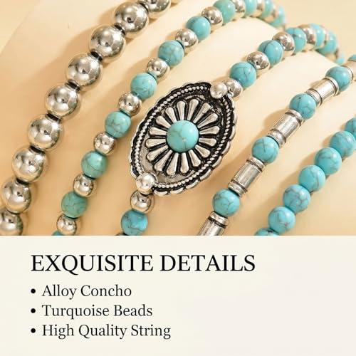 Long tiantian Western Turquoise Beaded Bracelet Set for Women Stackable Cowgirl Bracelets Boho Concho Jewelry Country Concert Rodeo Outfit Accessories Gifts - color: A2:Western Bracelets