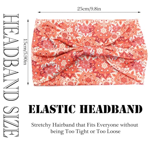 Boho Headbands for Women Elastic Non-Slip Floral Pattern Head Band Wide Twisted Knot Hair Bands Sweats Bandanas Workout Yoga Sports Hair Wraps Accessories for Girls (Pack of 4) - color: Color-6