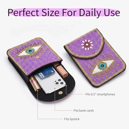 Small Crossbody Bags for Women Designer Cell Phone Bag Boho Shoulder Wallet Purse - color: Purple
