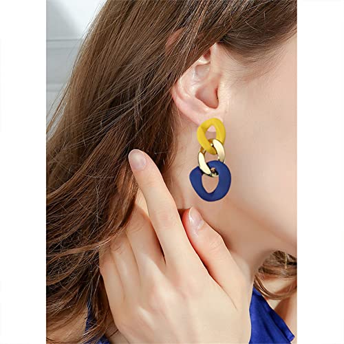 Charm Elegant Hollow Color Chain Acrylic Geometric Temperament Dangle Drop Earrings Bohemian Minimalist Hypoallergenic Jewelry Gift - color: Yellow Gold Blue earrings
