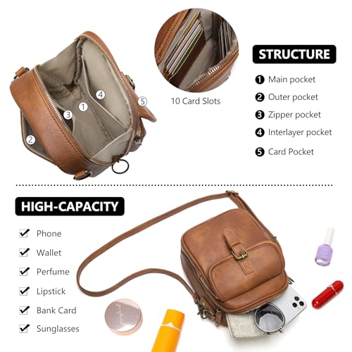 Small Crossbody Bags for Women Vegan Leather Messenger Purses, Vintage Wallet Anti Theft Shoulder Handbags with Card Slots - color: Retro Brown