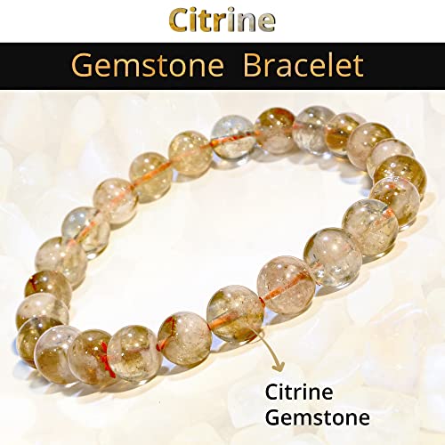 ANAYA AGATE Healing Crystal Bracelet for Women and Men – 8mm Round Beaded Bracelet for Men and Women – Unisex Stretchy Gemstone Bracelet for Healing and Protection - color: Citrine Natural