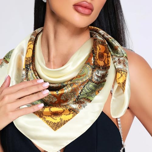 Head Scarf for Women Hair - 2 Pack 35" Square Satin Scarf, Silk Hair Scarf for Women Head Wrap for Sleeping - color: Cream & Red