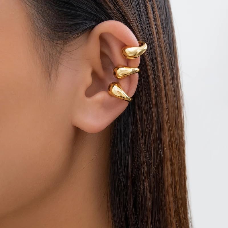 Ear Cuff Earrings for Women Chunky Ear Cuff Colourful Non Pierced Ear Cuff Non Piercing Clip On Cartilage Wrap Cuff Earrings Jewelry Gifts - color: Gold C