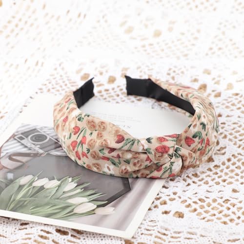 DRESHOW Headbands for Women and Girls Flower Printed Knotted Plastic Head Band Fashion Boho Wide Hairbands Non Slip Hair Accessories 4 Pcs - color: 4 Pcs: Mori Style E