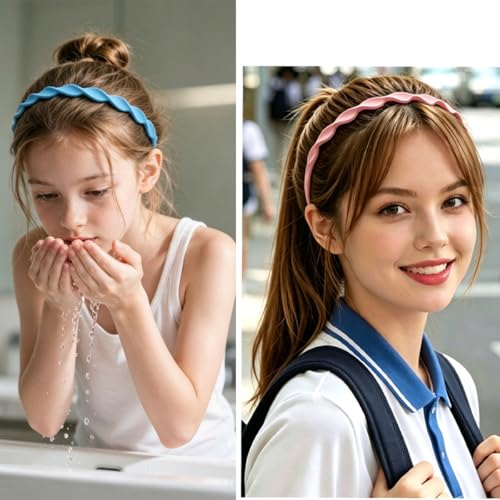 Springtime 6pcs Thin Wavy Plastic Headbands for Girls Women,Non Slip Teeth Headbands, Scalloped Design, Matte Flexible Hair Hoops, Comfort Solid Color Hair Accessories for Daily Wear - color: Bright color