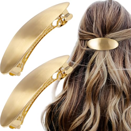 HINZIC 2pcs Oval Hair Barrette, Metal Large Hair Clip, Vintage French Wedding Prom Formal Hairpins Accessories for Women Thick Thin Long Short Curly Straight Hairstyles- Gold - color: Gold-2pcs