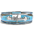 VIBILIA Boho Leather Wrap Bracelets for Women Multi-Layer Bracelets with Strong Clasp Jewelry for Women - color: 04-ShellStarfish-Blue