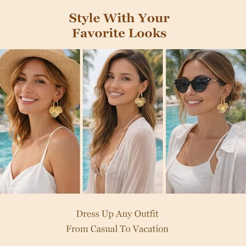 Gold Flower Statement Earrings for Women Boho Trendy Hoop Earrings Floral Dangle Petal Earring Prom Wedding Jewelry Gifts - color: A1:gold
