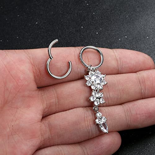 THUNARAZ 2Pcs Belly Button Rings for Women Surgical Stainless Steel Clicker Belly Rings Hoop CZ Heart Butterfly Dangle Navel Rings Belly Piercing Jewelry Silver Tone 14G - color: Silver Tone-Dangle