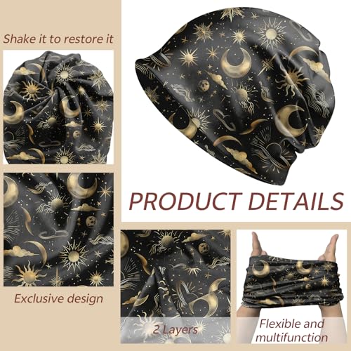 Chemo Caps Slouchy Beanie Hat Stretch Cancer Head Wraps Turban Sleep Headwear Scarf for Women Girls Men - color: I-2-sun Moon