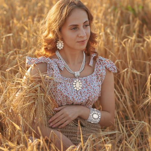 Inbagi 3 Pcs Boho Western Jewelry for Women Turquoise Jewelry Set Vintage Earrings Bracelet Western Bohemian Necklace for Women Cowboy Cowgirls - style: White Turquoise
