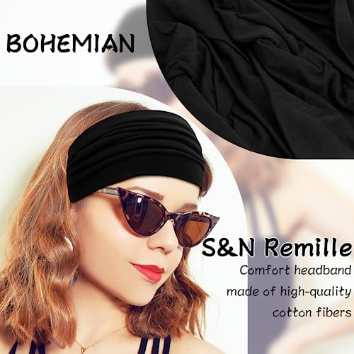 S&N Remille Wide Headbands for Women, Large Hairband, Elastic Non-Slip Headband Twist Knotted Accessories, Yoga Workout Vintage Hair 3 Pack (Colour-5) - color: Colour-5