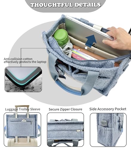 Large Canvas Tote Bag for Women Work Tote Bags with Pockets Laptop Crossbody Purses Everyday Bag Handbags for Travel - color: Plush Blue