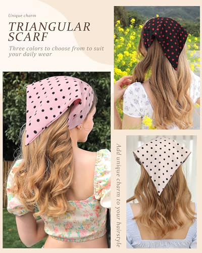 HAIMEIKANG Floral Bandana Headbands for Women Boho Hair Bandanas Scarf Triangle Kerchief Hair Bands Vintage Head Scarf(Black+Pink+Beige) - color: Black+Pink+Beige
