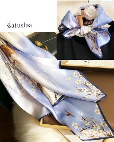 Saiusloa Neck Scarf For Womens Silky Head Scarves Hair Bandanas Square Scarf Fashion Accessories lightweight - color: 24-purple Wintersweet