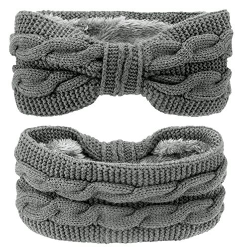 DRESHOW Crochet Ear Warmer Headband Soft Knit Chunky Turban Stretch Thick Headbands Warmer Fuzzy Head Wrap for Women - color: 1 Pc Double Twist: Gray