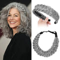 2PCs Braided Headband with teeth Handmade Messy Wide Synthetic Hair Elastic Stretch Fluffy Hairpiece for Brides (Salt Pepper) - color: Salt Pepper