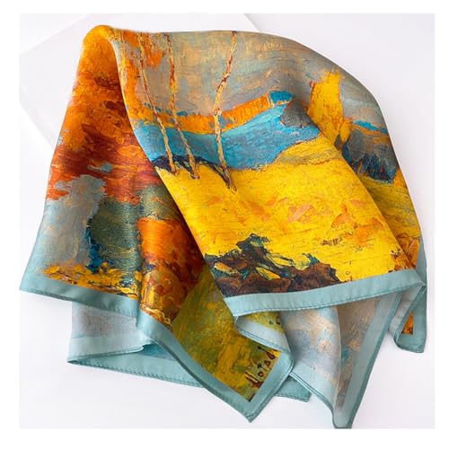 Aufeel Women's 100% Pure Mulberry Silk Small Square Scarf - Neckerchief Women - Silk Headscarf - 21" x 21" - color: Golden Tree