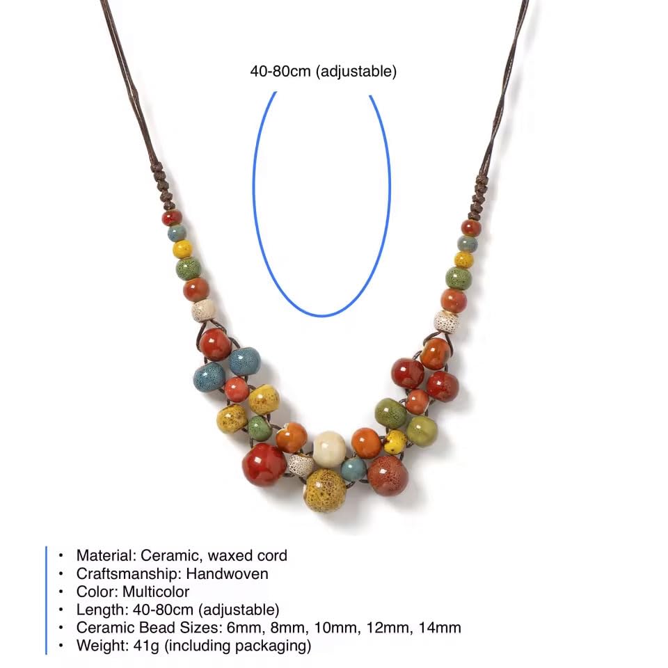 KURTCB Boho Hippie Ceramic Beaded Necklace Bracelet Colorful Statement Chunky Beads Strand Necklace Bracelet Thanksgiving Fall Autumn Jewelry for Women - style: Style 1
