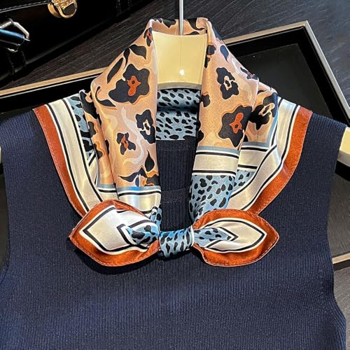 FONYVE 100% Mulberry Silk Scarfs for Women-Lightweight Square Satin Head Scarf-Small Silk Hair Scarf for Sleeping 21"x21" - color: 25 Leopard Print
