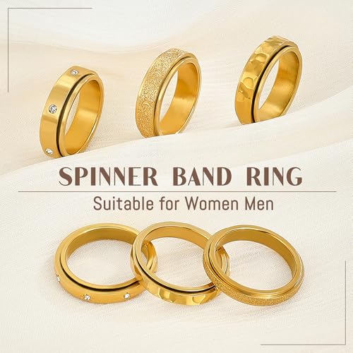 FEYIR 8 Pcs Fidget Rings for Women Anxiety Spinner Stainless Steel CZ Band Ring Spinning Rings Set for Anxiety - color: 9pcs-Gold