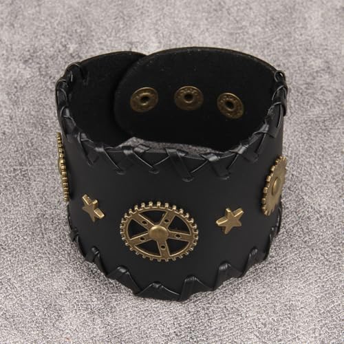 GelConnie Punk Leather Cuff Bracelet Adjustable Straps Wrap Bracelets Arm Armor Cuff Gothic Leather Wristbands for Men, Women - color: MLPB108-Black