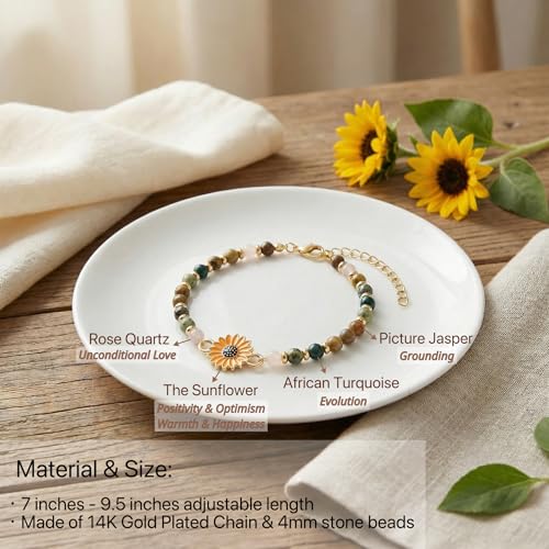 Sunflower Gifts for Women, Gifts for Women Bracelet, Symbol of Positivity Strength and Love, Inspirational Sunshine Jewelry, Birthday Christmas Thank You Gift, Friends Daughter Coworkers - style: Mom