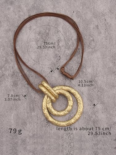 Bohemian Necklaces for Women Long Leather Necklace with Large Pendant Chunky Boho Hippie Jewelry Pendant Chocker Necklace - style: Boho Gold Necklace