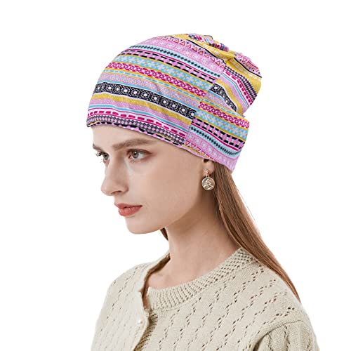 KAKU NANU Women Turban Chemo Beanies Pre Tied Caps Baggy Slouchy Headwear Sleep Scarf - color: Tribal Ethnic