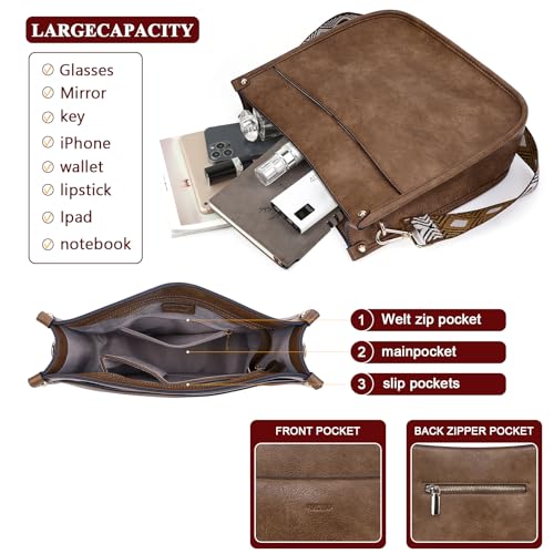 HKCLUF Crossbody Bag Purse for Women 2PCS/Set Leather Hobo Handbag Wallet Set With 2Adjustable Guitar Strap Shoulder Bag | Purse - color: A10-deepcoffee