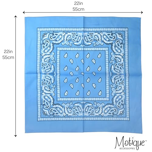 Motique Accessories 22 Inch Cotton Paisley Bandana - color: Light Blue