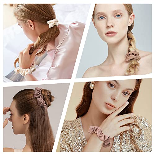 Ivyu Scrunchie, Big Cotton Scrunchies for Women's and Girls, Brown Service, 4 Count, for All Hair Types, No Crease or Damage - color: Brown Serice